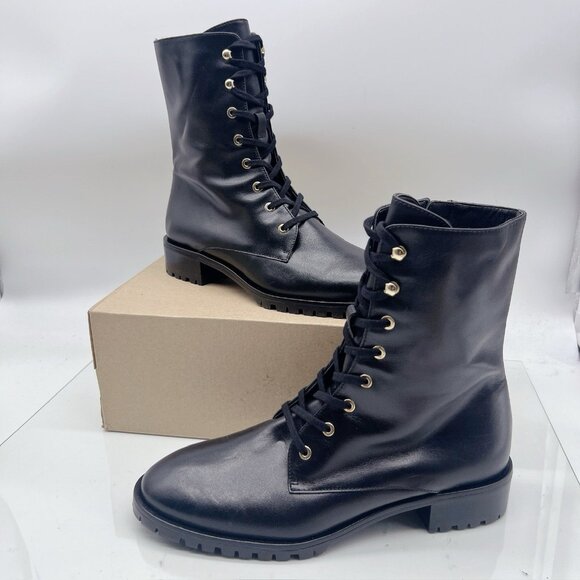 Stuart Weitzman Laine Leather Combat Lace Up Boots Black US 10 EU 40.5 NEW - Picture 3 of 13